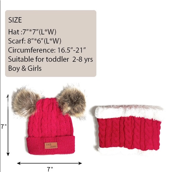 Red Winter Girls & Boys Warm Hats Set; Toddler Scarf Set - Picture 5 of 6